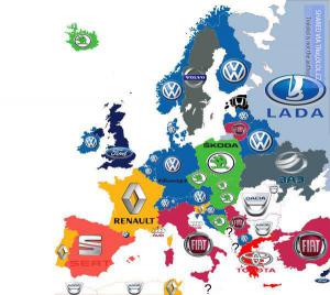 Mapa nejprodávanějších značek aut v Evropě