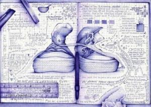 students notebooks pendrawings
