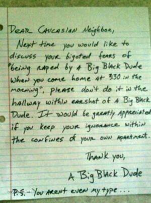 Note To Neighbor From Big Black Dude