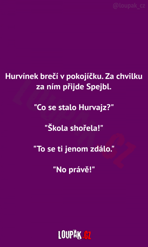 Hurvínek brečí v pokojíčku.