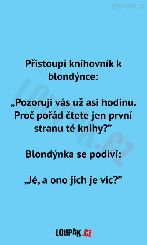  Přistoupí knihovník k blondýnce: 