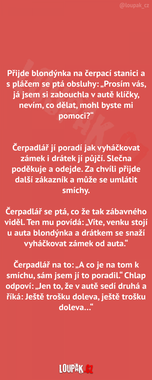  Přijde blondýnka na benzinku 