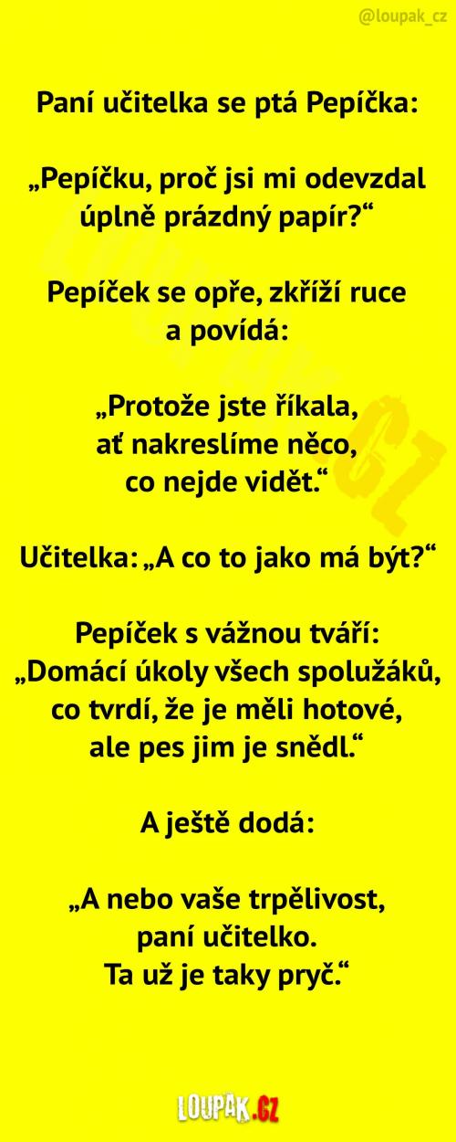 Pepíček odevzdal prázdný papír...