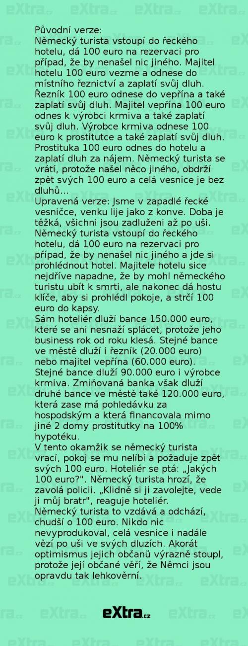  Německý turista vstoupí do řeckého hotelu, dá 100 euro na rezervaci 