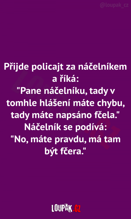  Příjde policajt za náčelníkem a říká: 