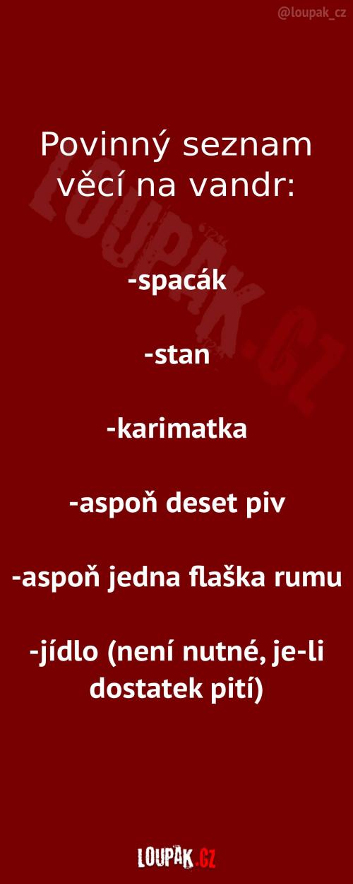  Povinný seznam věcí na vandr 