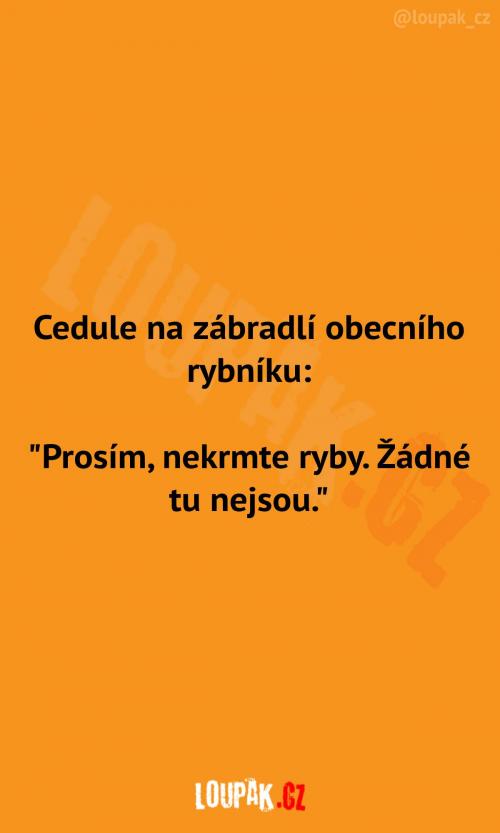  Vtipná cedule na zábradlí rybníku 