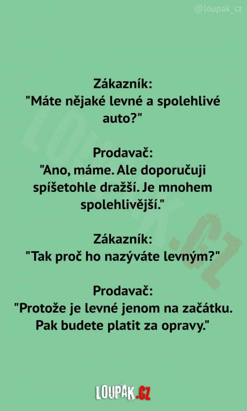 Zákazník shání levné auto