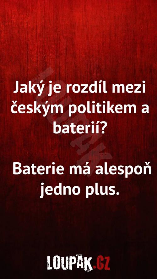 Rozdíl mezi českým politikem a baterií