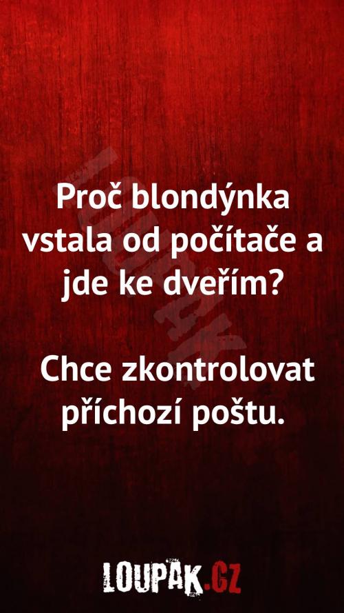  Proč blondýnka vstala od počítače a jde ke dveřím 