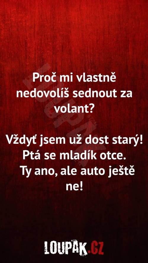 Proč mi vlastně nedovolíš sednout za volant