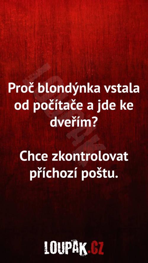  Proč blondýnka vstala od počítače a jde ke dveřím 