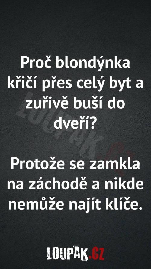  Proč blondýnka křičí přes celý  byt a zuřivě buší do dveří 