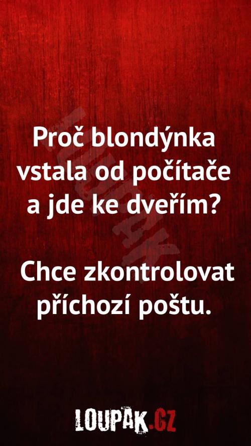 Proč blondýnka vstala od počítače a jde ke dveřím  Proč blondýnka vstala od počítače a jde ke dveřím