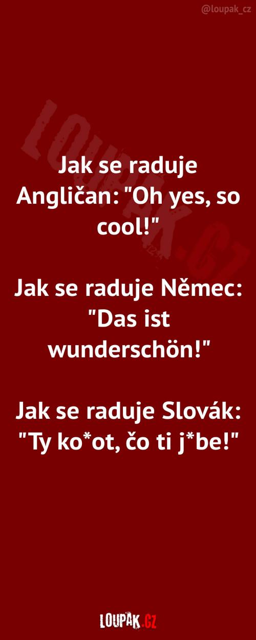 Angličan vs. Němec vs. Slovák - vyjádření radosti