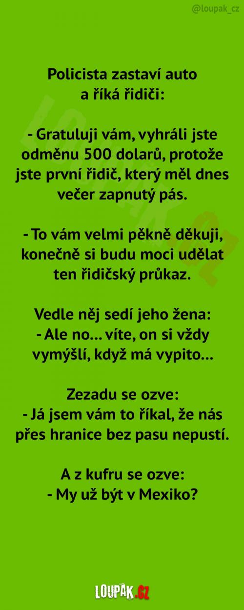 Odměna prvnímu řidiči se zapnutým pásem
