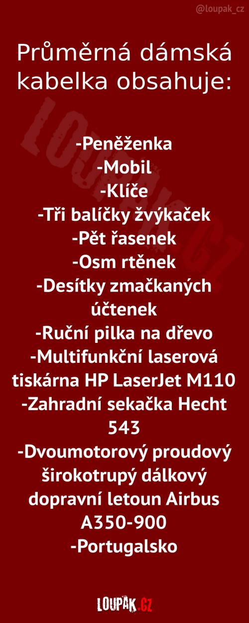 Obsah průměrné dámské kabelky