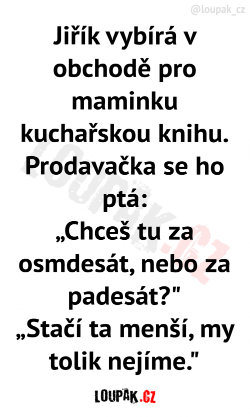  Jiřík vybírá v obchodě pro maminku kuchařskou knihu 