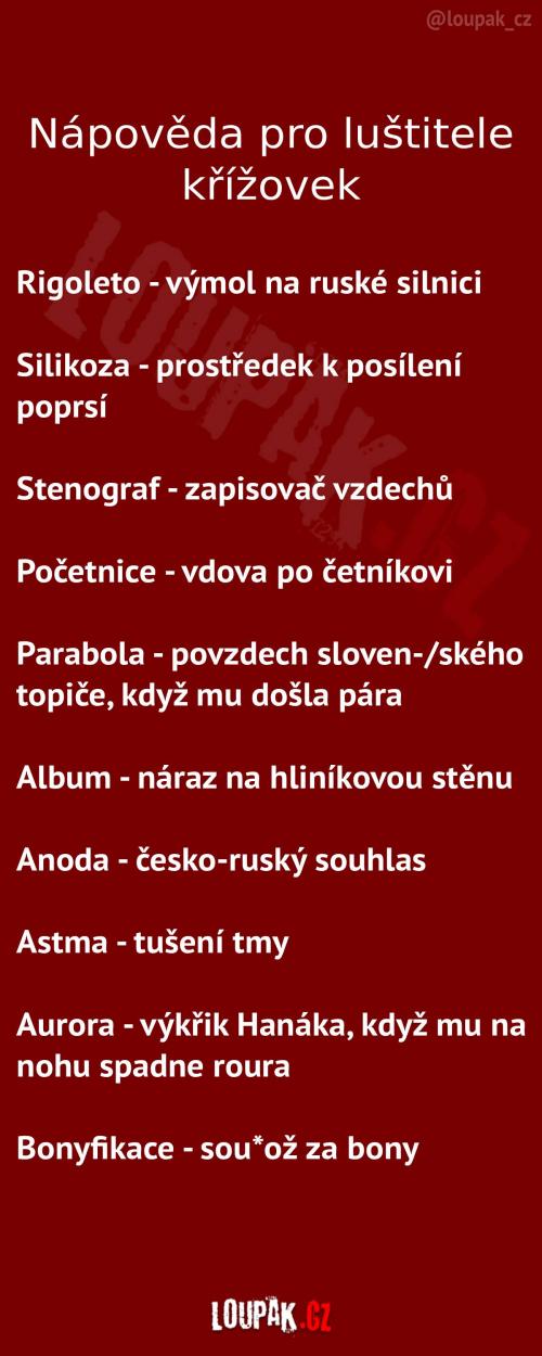 Nápověda pro luštitele křížovek Nápověda pro luštitele křížovek