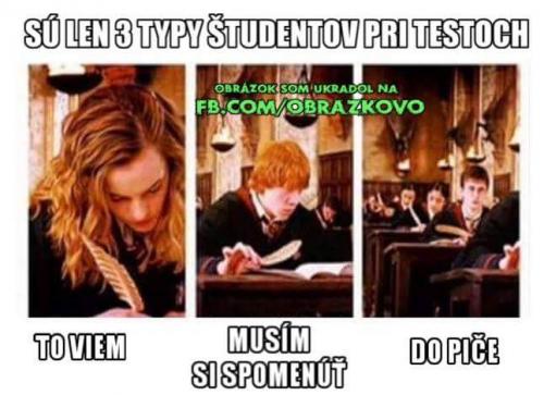 3 Typy studentů při testu