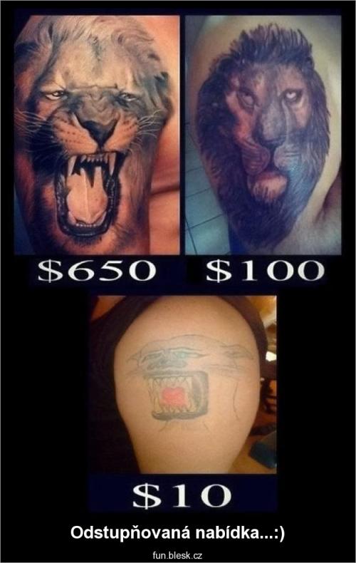Odstupňovaná nabídka tetování