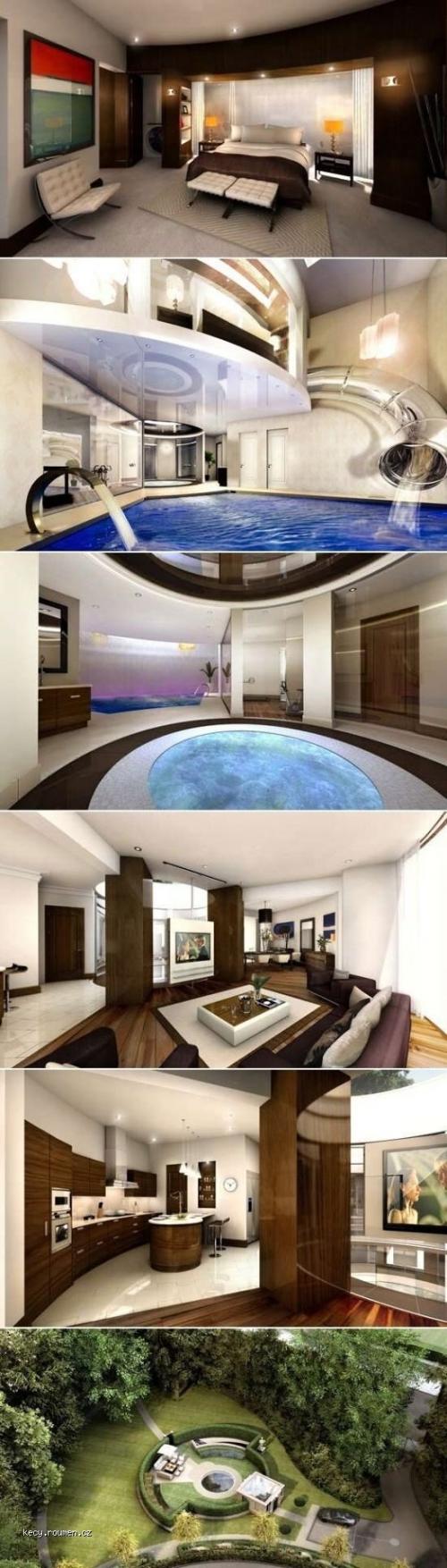  Slide from bedroom to pool  subterranean mansion 