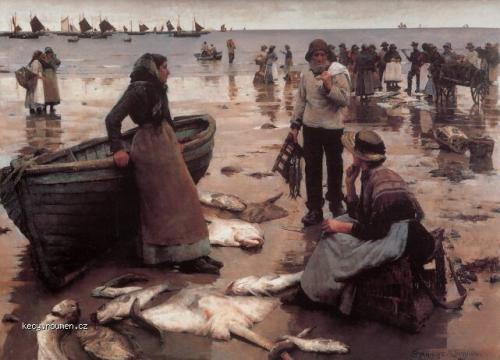  olejomalba  Forbes Stanhope A Fish Sale on a Cornish Beach  
