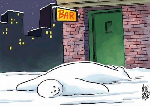 Jak vypadá sněhulák, když přijde z baru