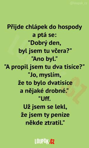 Zmatený pán v hospodě řeší záhadu včerejšího večera: