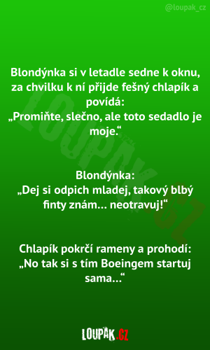 Blondýnka si v letadle sedne k oknu