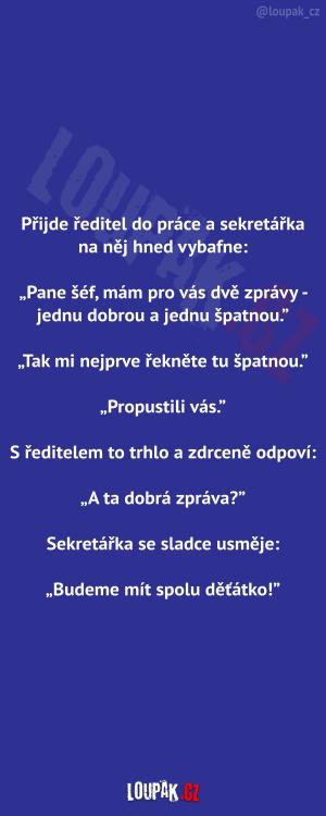 Sekretářka má 2 zprávy pro ředitele