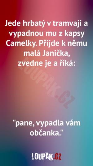 Hrbatý pán jede v tramvaji.