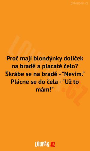 Dolíček na bradě a placaté čelo