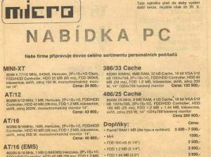 Ceník PC v roce 1990