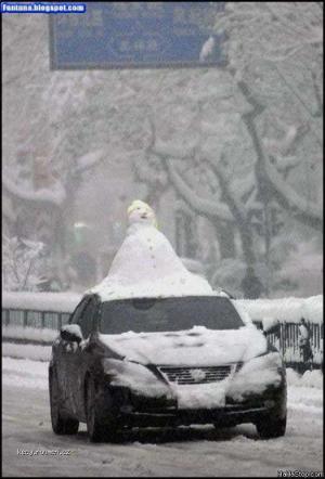 Snowman On The Car