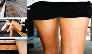 Plates on benches leave ads on ladies legs