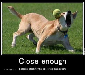 A  dog ball close enough