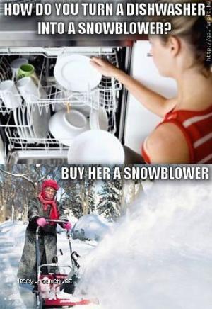 How do you turn a dishwasher into a snowblower